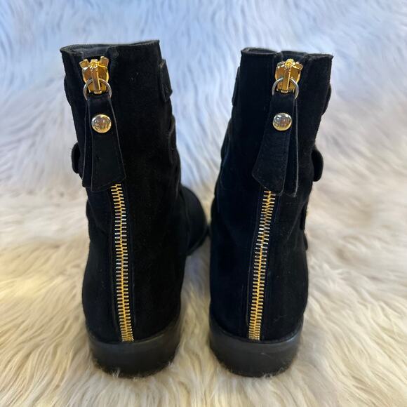 Stuart Weitzman Jitterbug Buckle Moto Boots Suede Flat Ankle Boots Black - Picture 7 of 13